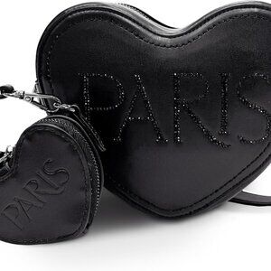 Fashionable Small Heart-Shaped Crossbody Bag - Elegant Black Zipper Purse